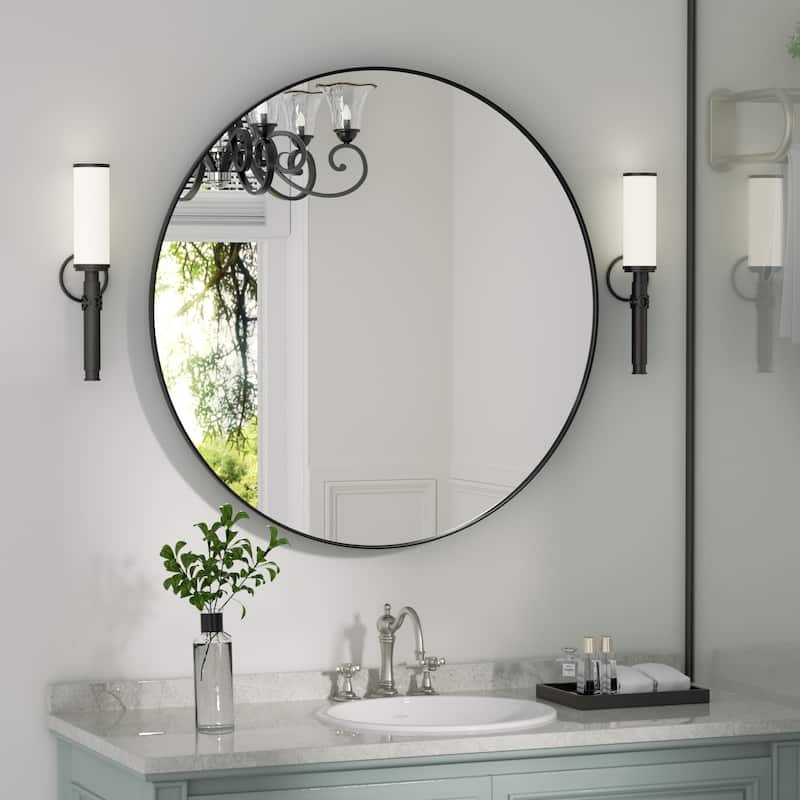 Round Wall Mirror with Metal Frame for Bathroom Vanity(1 Piece)