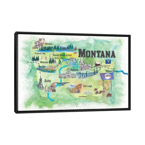 iCanvas "USA, Montana Illustrated Travel Poster" by Markus & Martina Bleichner Framed