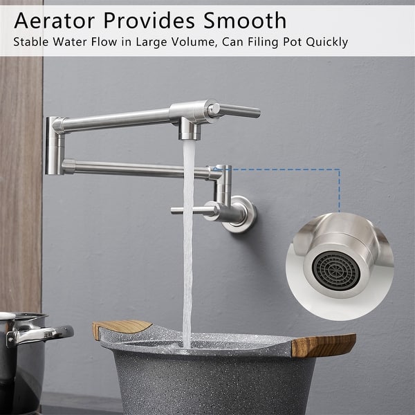 Avola Wall Mount Pot Filler Faucet – Brushed Nickel Brass Swing Arm With Dual 360° Joints, Fingerprint-Resistant Finish, 24.4" Reach