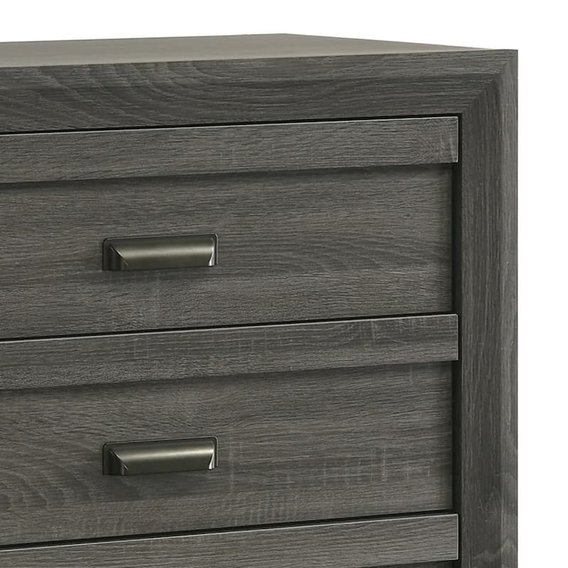 Velz Tall Dresser Chest, 5 Drawers, Finger Pull Handles, Dark Gray Wood
