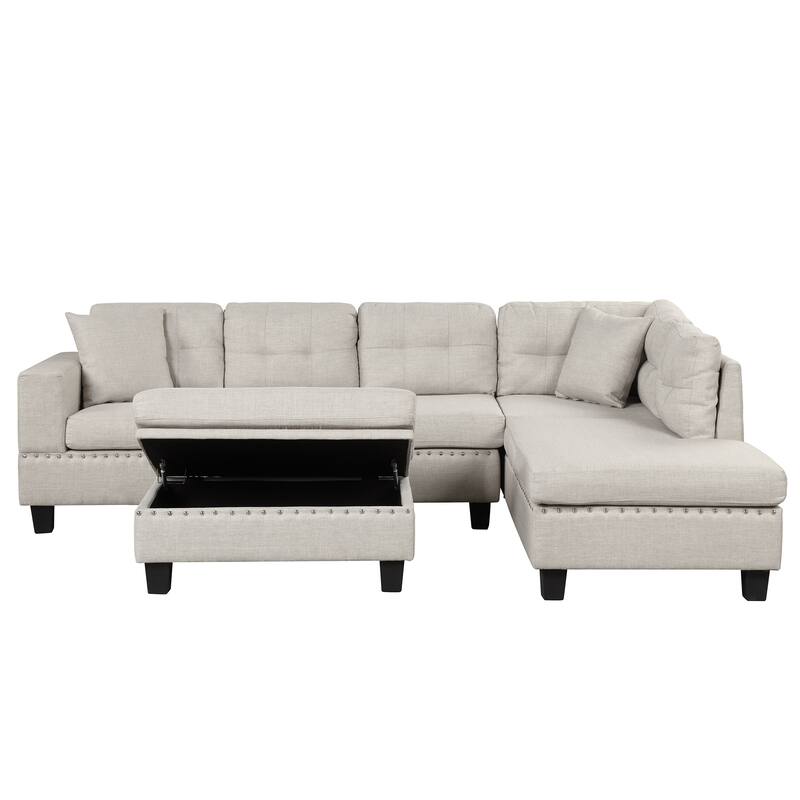 105.1" Velvet L-Shaped Sectional Sofa with Ottoman & Cup Holders