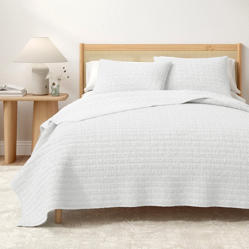 Linery & Co. Cotton Honeycomb Waffle Garment Washed Quilt Set - White - Queen
