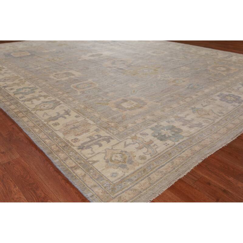 Hand Knotted Oriental 100% Wool Carpet Transitional All-Over Greys & Charcoal Oushak Area Rug - 9' 9'' X 8' 1''