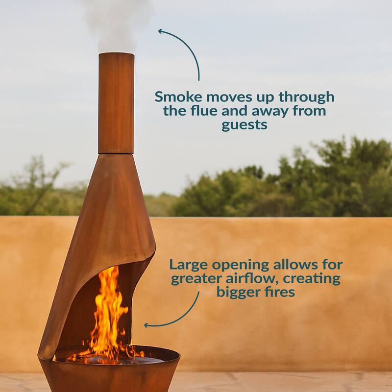 75-Inch Chiminea Wood-Burning Fire Pit Steel with Oxidized Finish
