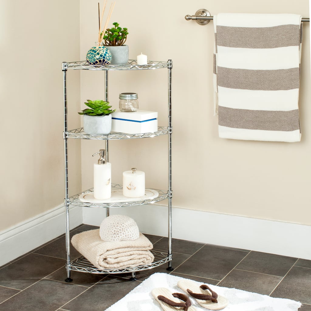 SAFAVIEH Storage Kirti 4-Tier Chrome Wire Corner Rack - 11.8" x 11.8" x 31.5" - 12Wx12Dx31H