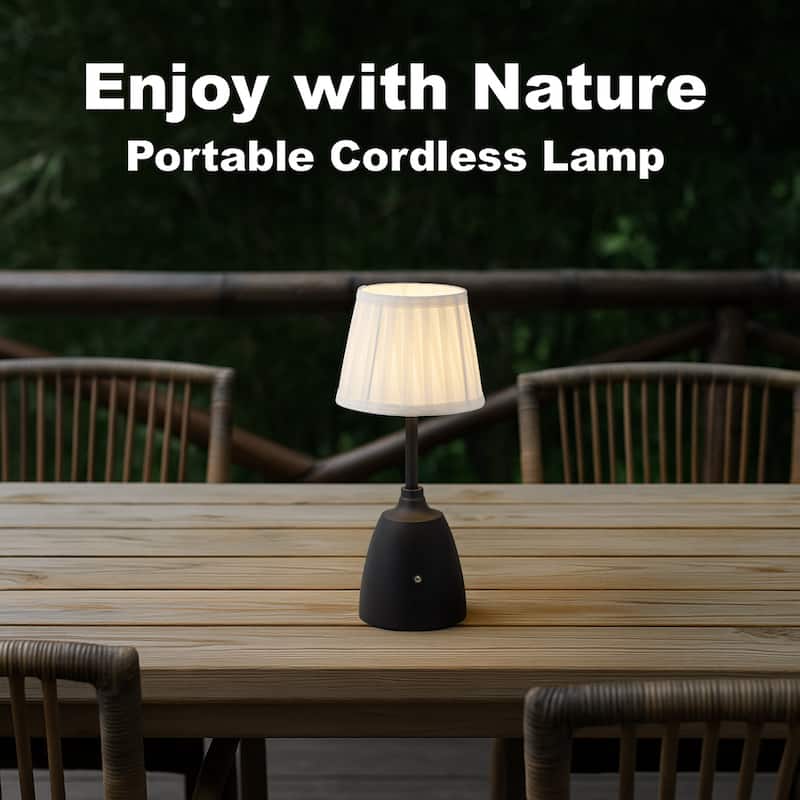14'' Classic Fabric Shade Rechargeable LED Table Lamp Touch Control Cordless USB Nightstand Lamp with Stepless Dimming(2 Pack)