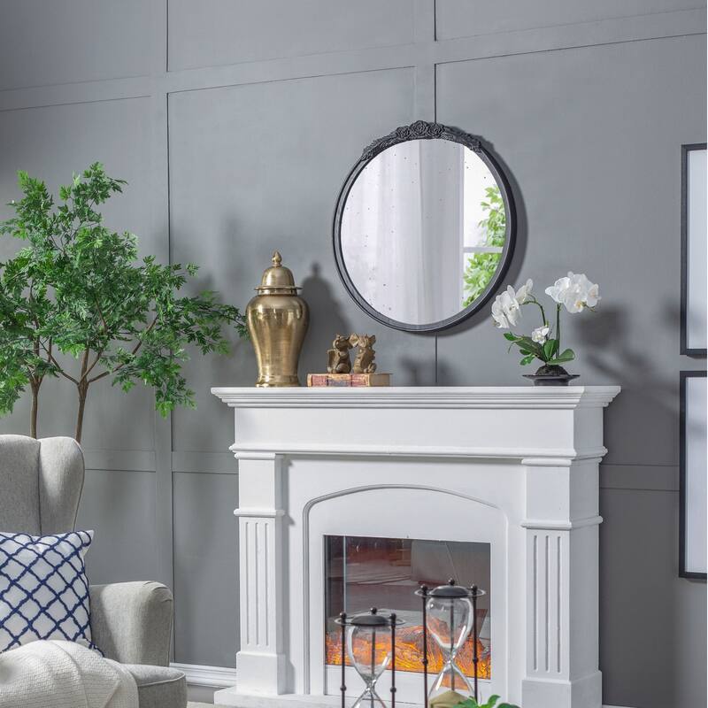 30"x30" Round Hand Carved Antique Mirror Frame