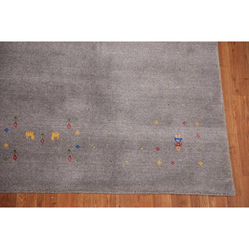 Tribal Gray Gabbeh Oriental Area Rug Handmade Wool Carpet - 7'9" x 9'10"