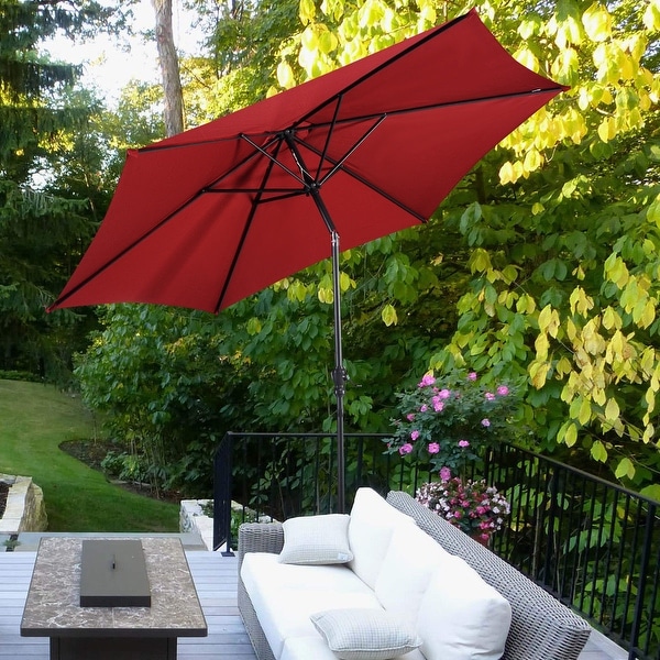 Costway 9FT Patio Umbrella Patio Market Steel Tilt W/ Crank Outdoor Yard Garden Burgundy