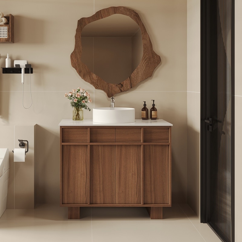 36" Freestanding Wood Bathroom Vanity with Sink, Floor-Standing Cabinet with Soft-Close Doors