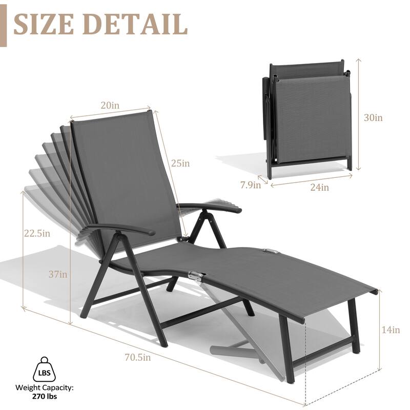 VredHom Outdoor Portable Folding Chaise Lounge Chairs (Set of 2) - 70" L x 20" W x 14" H