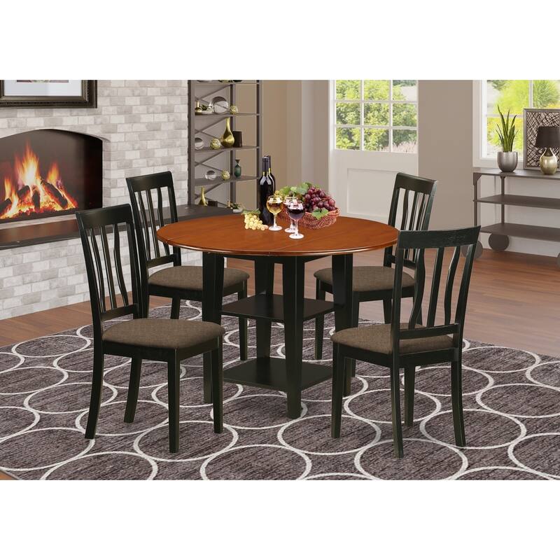 HomeStock 5-Pc Black and Cherry Finish Solid Wood Top - Round Dining Room Set - Seats-4