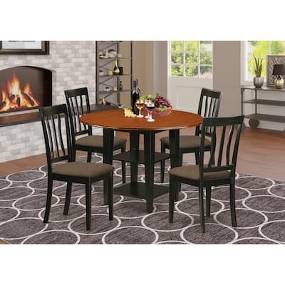 HomeStock 5-Pc Black and Cherry Finish Solid Wood Top - Round Dining Room Set - Seats-4