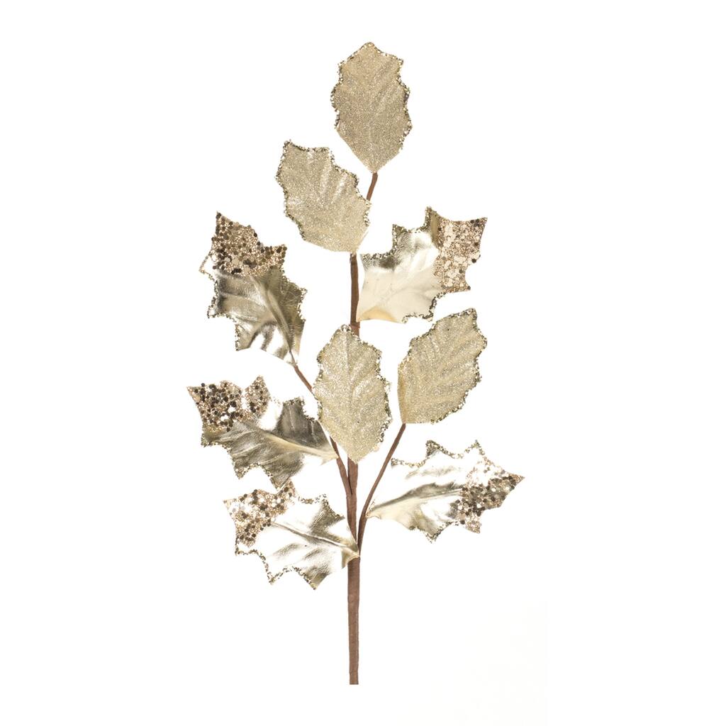 Glittered Holly Leaf Spray (Set of 6) - Champagne