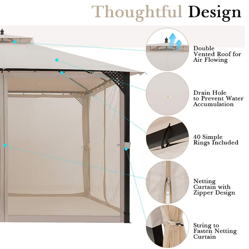 Costway 12' x 10' Outdoor Patio Gazebo Canopy Shelter Double Top - See Description