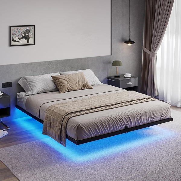 Floating Metal Bed Frame With LED Lights No Box Spring Needed On Sale Bed Bath Beyond 39615054