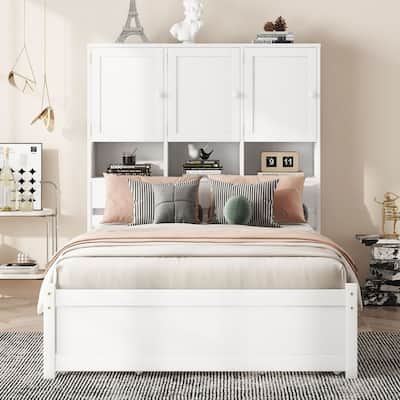 Wood Platform Bed with Storage Headboard and 4 Drawers
