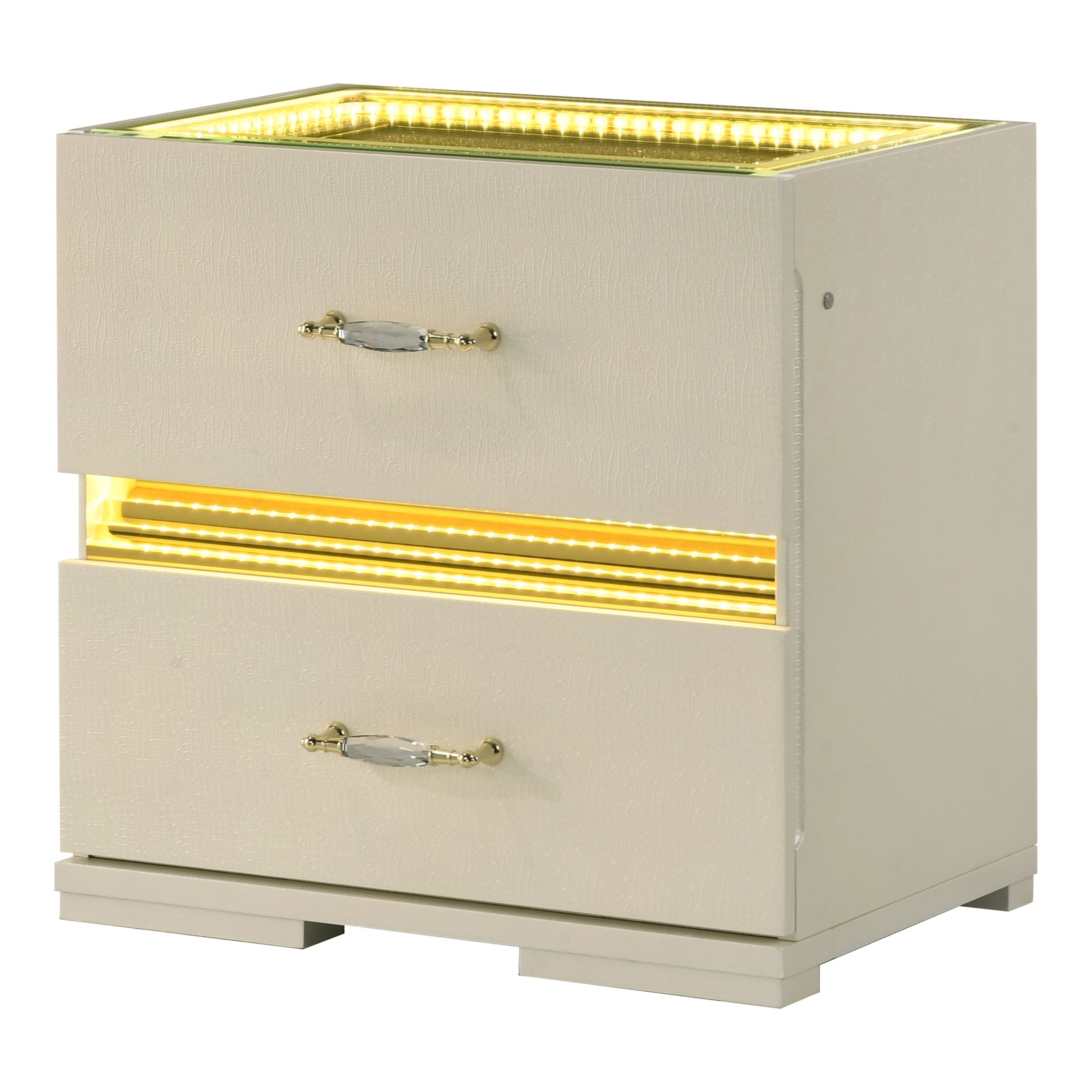 Furniture of America Saven Modern Beige Solid Wood 2-Drawer Nightstand with LED Light