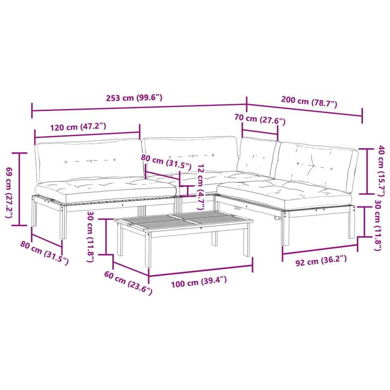 vidaXL Patio Pallet Sofa Set Outdoor Garden Furniture 4 Piece Solid Wood Acacia