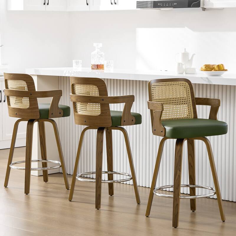 Upholstered Wood Swivel Counter Height Barstool with Arms - 37.8"H x 18.7"W x 19.29"D