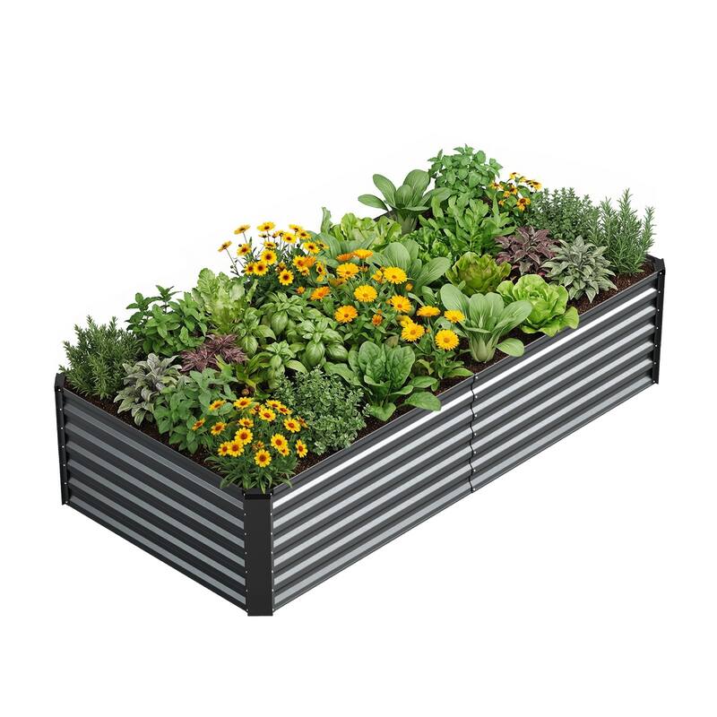 Meyreso 8ft x 4ft x 2ft Galvanized Raised Garden Bed, Thick Metal Planter Box, Rust Proof, Weather Resistant, Open Base