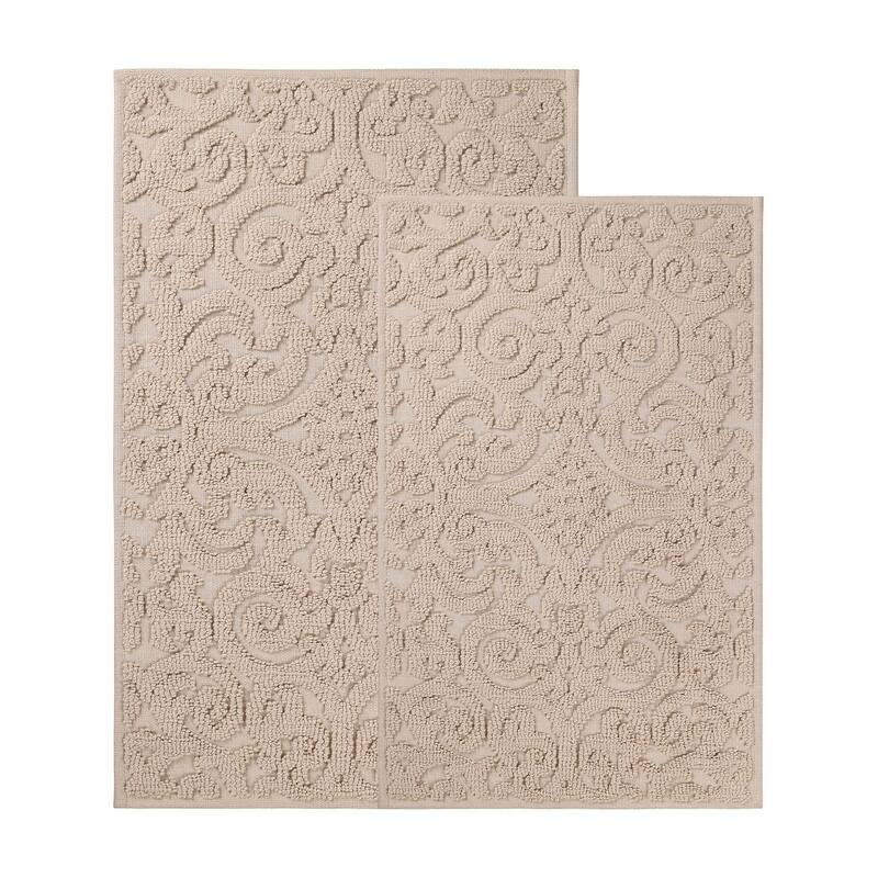 Superior Venere Floral Scroll Washable Bath Rug, Set of 2