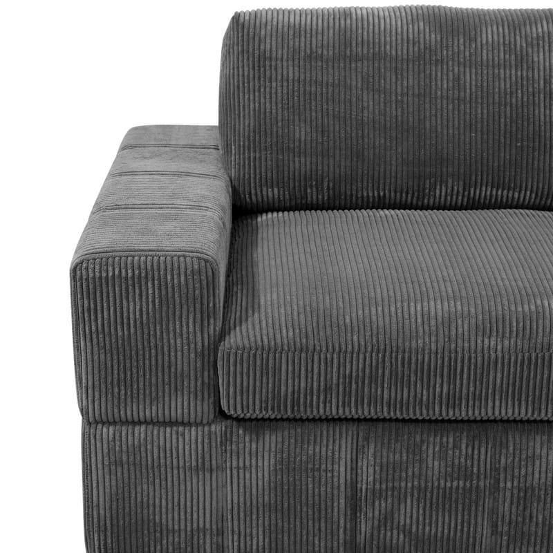 Corduroy Modular Sectional Sofa with Ottoman, Deep Seat L-Shaped Couch for Living Room, Dark Gray