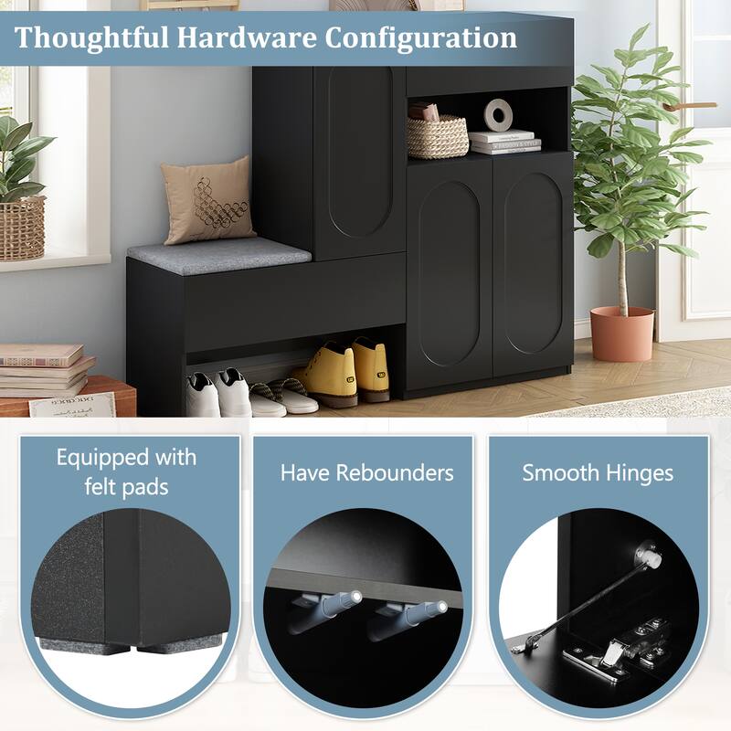 Elegant 2-in-1 Shoe Cabinets with Soft Cushion Modern Shoe Storage Bench with Rebound Doors
