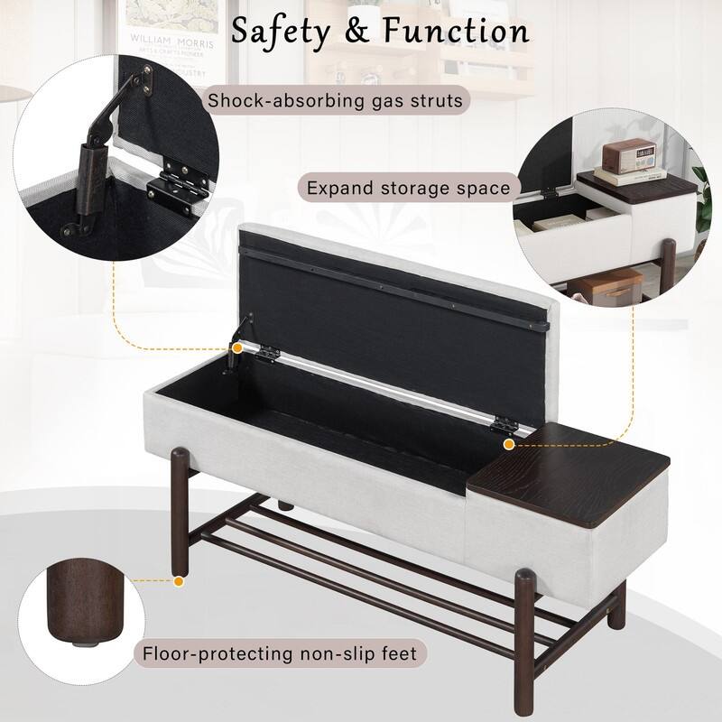 Modern 47.2" Upholstered Storage Bench with Hidden Compartment for Entryway and Living Room