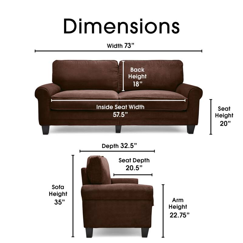 Serta Copenhagen 73" Sofa Couch for Two People, Pillowed Back Cushions and Rounded Arms, Durable Modern Upholstered Fabric