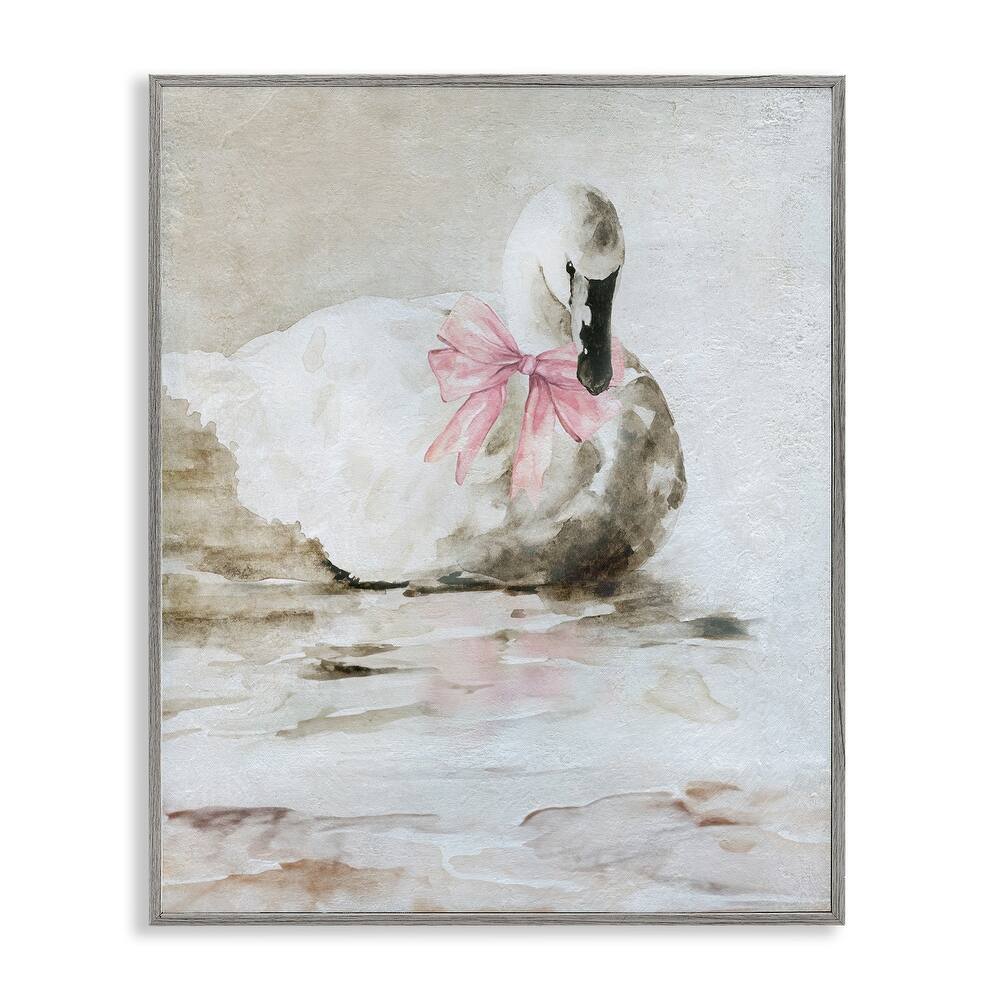 Stupell Charming Duck with Pink Bow Framed Giclee Art Design By Carol Robinson