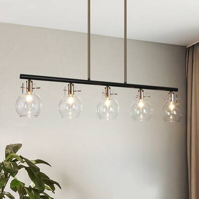 Modern 5-Light Black Gold Chandelier Linear Glass Island Lights for Dining Room