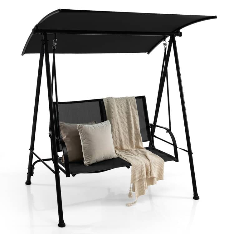 2-Seat Outdoor Canopy Swing with Comfortable Fabric Seat and Heavy-duty Metal Frame - 58" x 45" x 70"