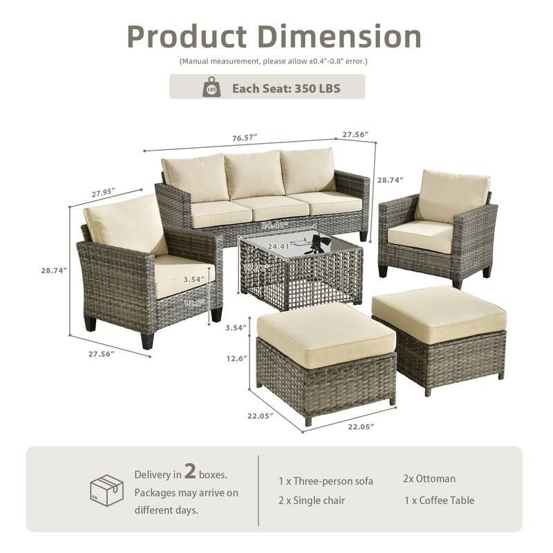 OVIOS 6 Pieces Outdoor Wicker Sectional Set With Solar-Powered Table