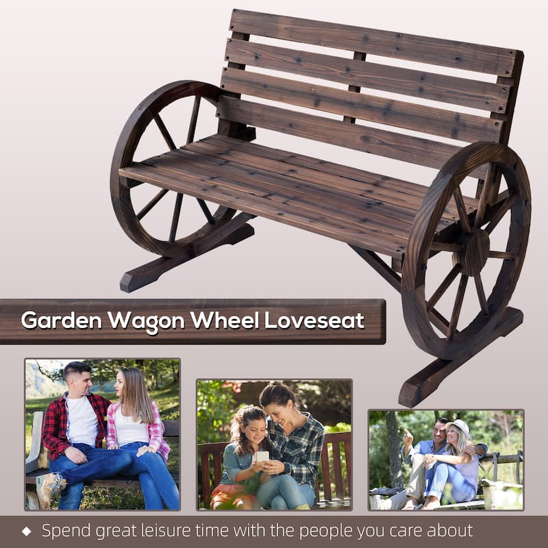 Outsunny Outdoor Patio Wagon Wheel Wooden Bench Chair