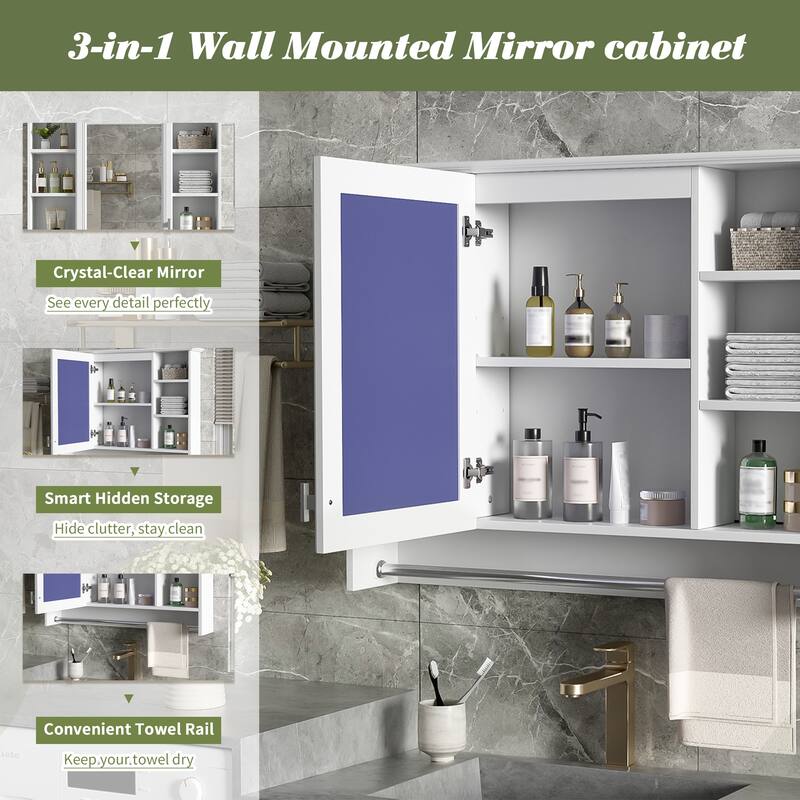 Roomfitters 36 Inch 3-in-1 Wall Mount Medicine Cabinet, Mirror Storage with Adjustable Shelf & Soft Close Doors