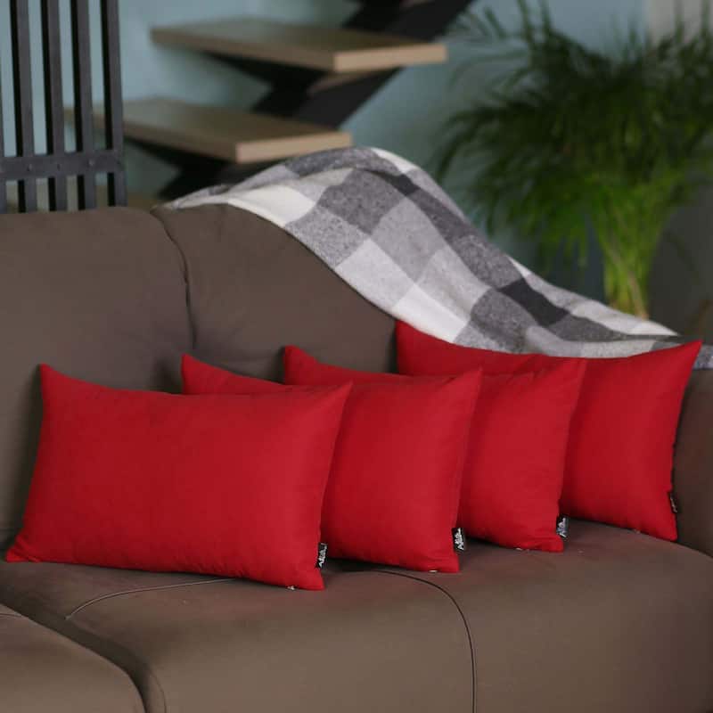 Farmhouse Set of 4 Decorative Throw Pillow Square and Lumbar - 12" x 20" - Red