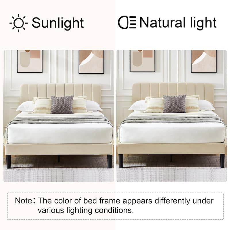 Javlergo Upholstered Adjustable Headboard Velvet Platform Bed Quiet Heavy-Duty Bed Frame No Box Spring Needed