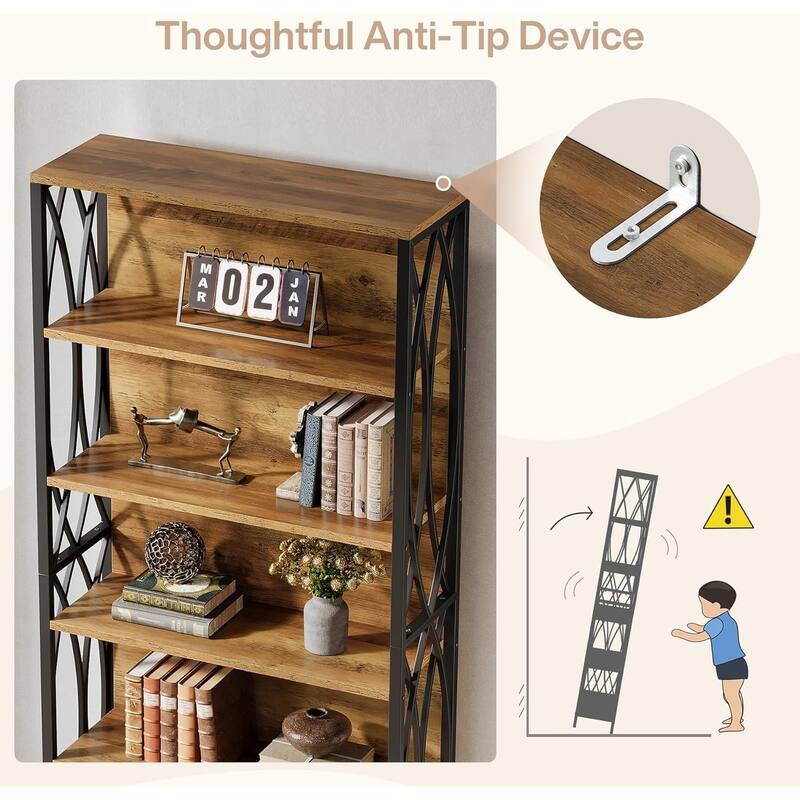 6-Tier Tall Bookshelf, 70.87" Industrial Bookcase with Geometric Metal Frame & Open Storage Shelves
