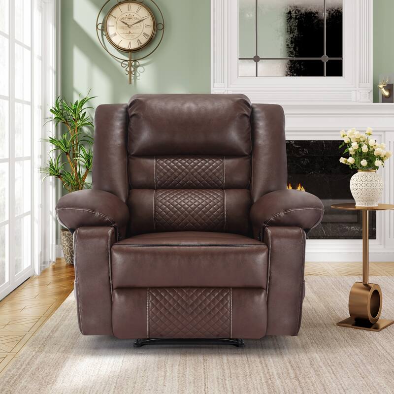 Breathable Leather Manual Recliner for Adults, Modern Living Room Single Recliner Sofa with Massage & Heat and Side Pocket