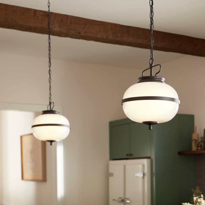 Kichler Lighting Opal 12 inch 2-Light Pendant Textured Black with Opal Glass