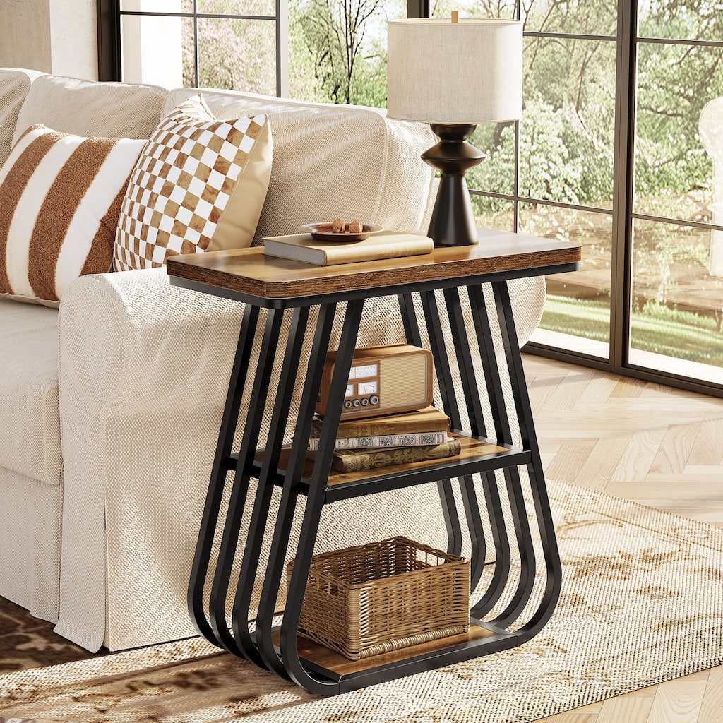 23.62" Wood and Metal 3-Tier End Table