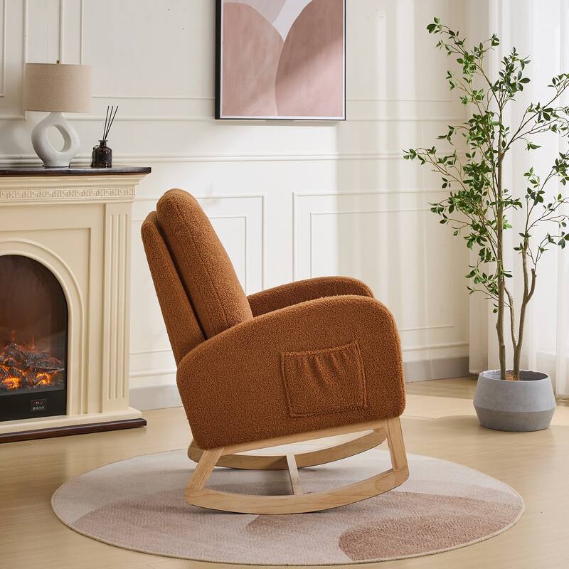 Roomfitters 27.2" Nursery Rocking Chair, High Back Glider with Side Pocket and Rubberwood Legs