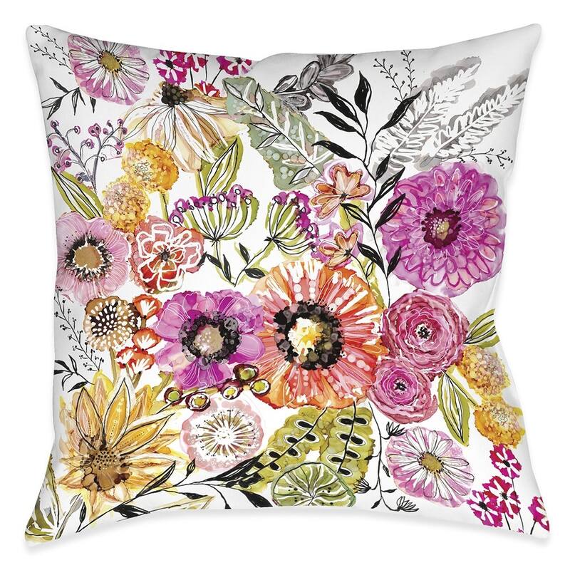 Pink Floral Garden Outdoor Pillow