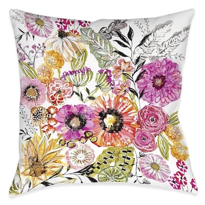 Pink Floral Garden Outdoor Pillow
