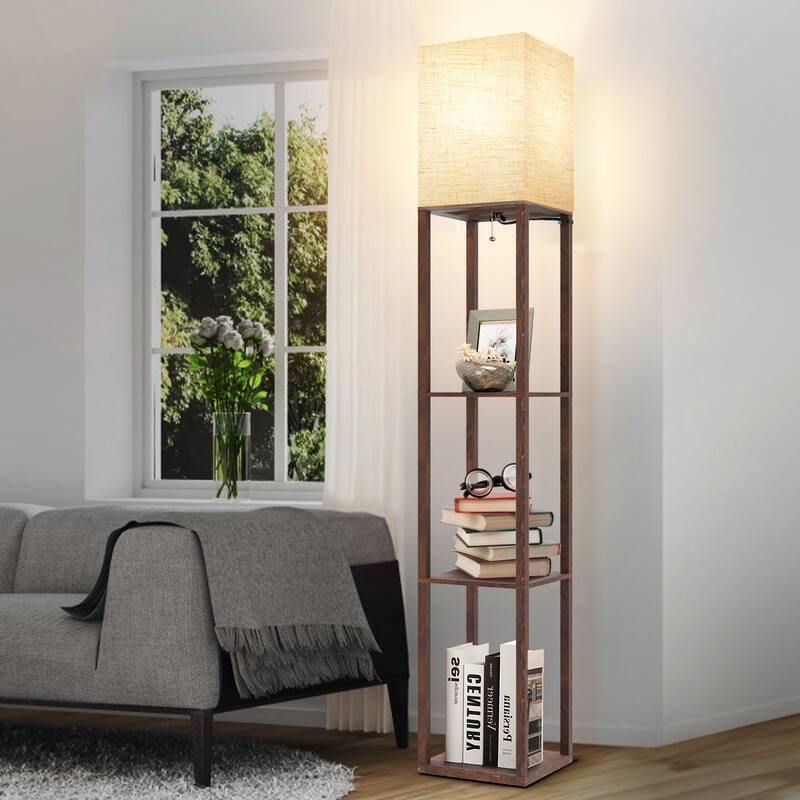 63"Floor Lamp with Shelves,Modern Tall Standing Lamps - N/A