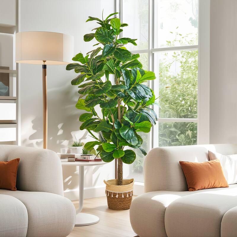70.9 Inch Artificial Tree with Natural Wood Trunk, Faux Plant Indoor and Outdoor House Plant