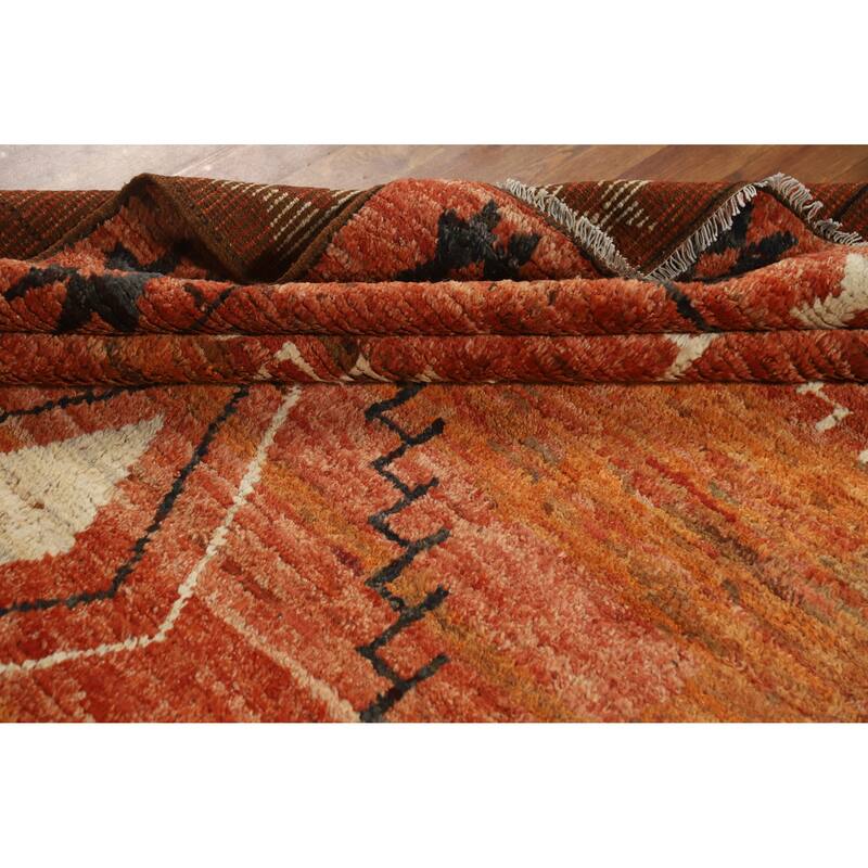 Orange Moroccan Oriental Area Rug Hand-Knotted Wool Carpet - 6'8" x 9'9"
