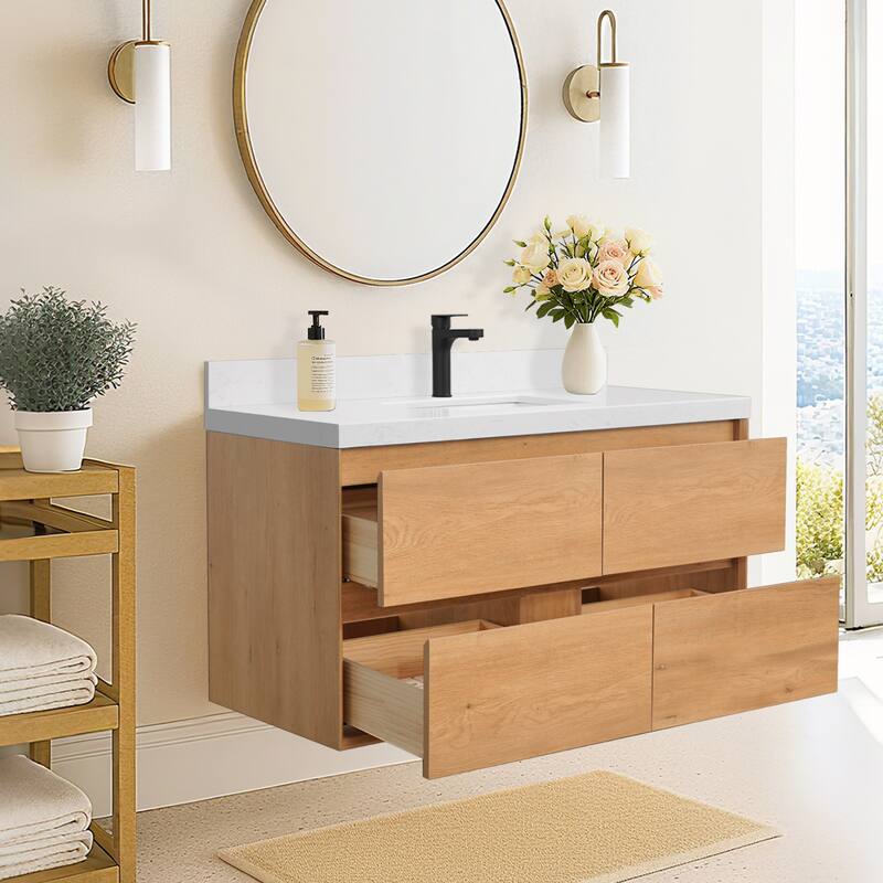 Sylphar 48 in. Toffee Oak Bath Vanity with Undermount Sink, 3 Top Options