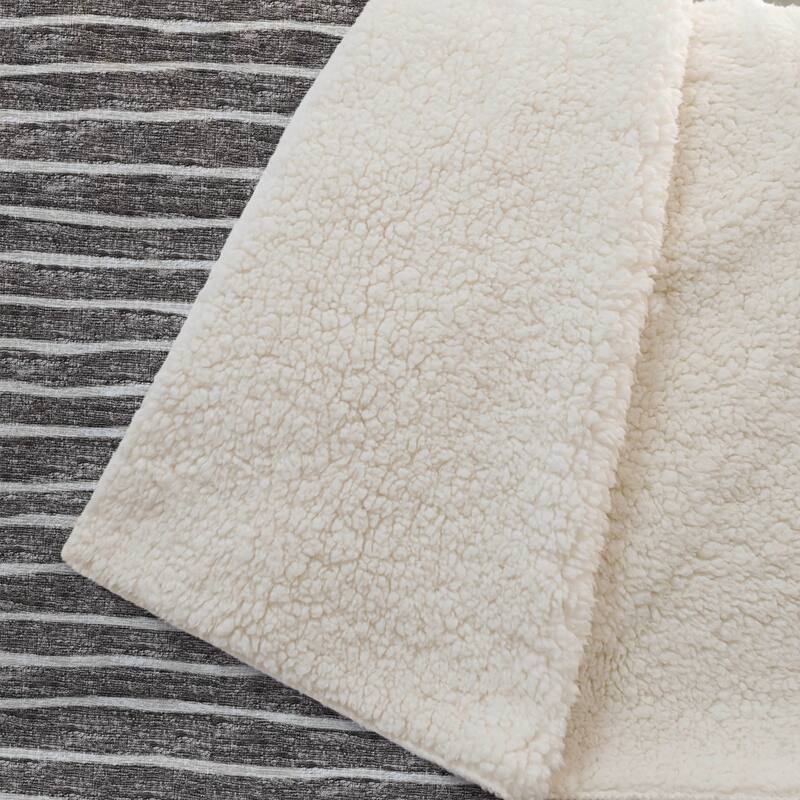 Premium Machine Washable ASB138 Subtle Stripe Sherpa Throw Blanket